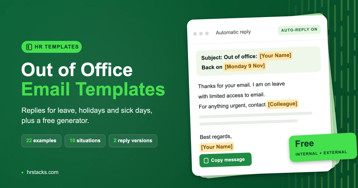 Out of office email templates and free message generator by HR Stacks